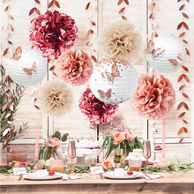 烫金玫瑰金圆形灯笼花球 折叠花灯生日单身派对装饰 婚礼场地布置