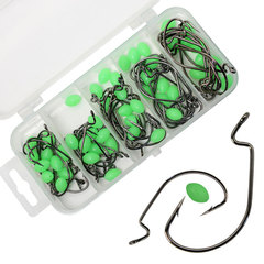 51-piece box Texas fishing rig fish hook set soft bait fish hook luminous blocking beads black nickel wide belly crank hook set box wholesale