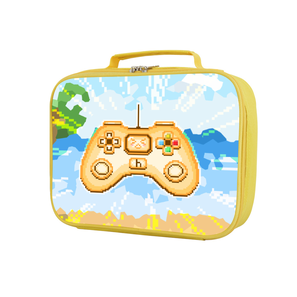 Paquete de almuerzo de estudiantes portátil de dopamina colorido, paquete de almuerzo cuadrado de gran capacidad, paquete de almuerzo de píxeles estrella, mango de juego, paquete de aislamiento térmico