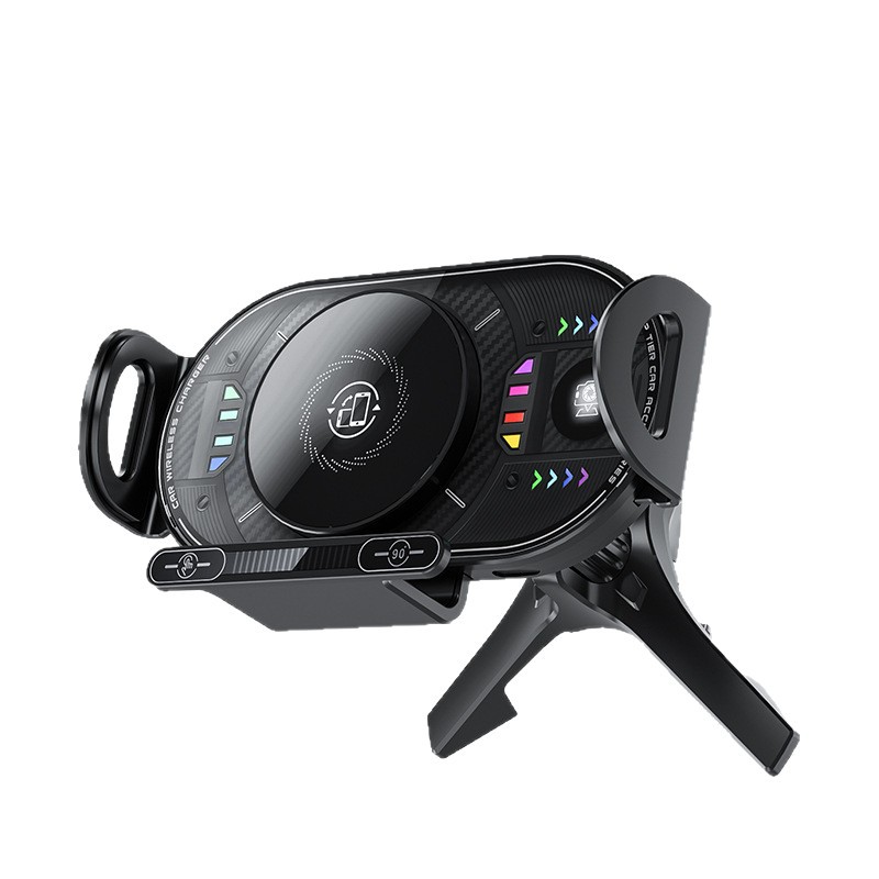 Soporte de teléfono móvil giratorio montado en el vehículo 15w soporte de navegación de carga inalámbrica ajustable salida de aire soporte de teléfono móvil de pantalla horizontal y vertical