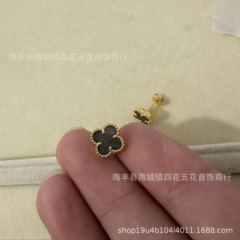 高版四叶草mini耳钉天然贝母厚金电镀 18K玫瑰金厂家直销直播批发|undefined