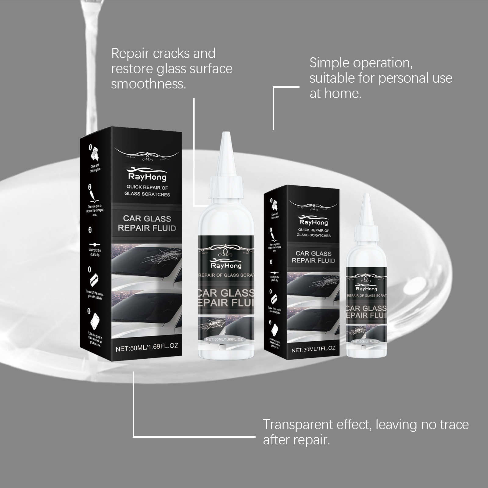 Rayhong Car Glass Repair Glue Glass Nano Repair Liquid Quick Repair Crack Glass Care Glue