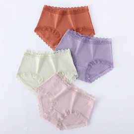 内裤女士中腰纯棉全棉无痕少女蕾丝大码女生低腰白色三角底裤春女