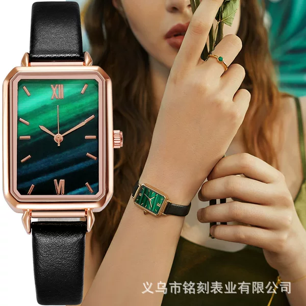 Direct sales from the manufacturer, popular on Douyin live streams, elegant and fashionable square peacock green women's watch, available for dropshipping