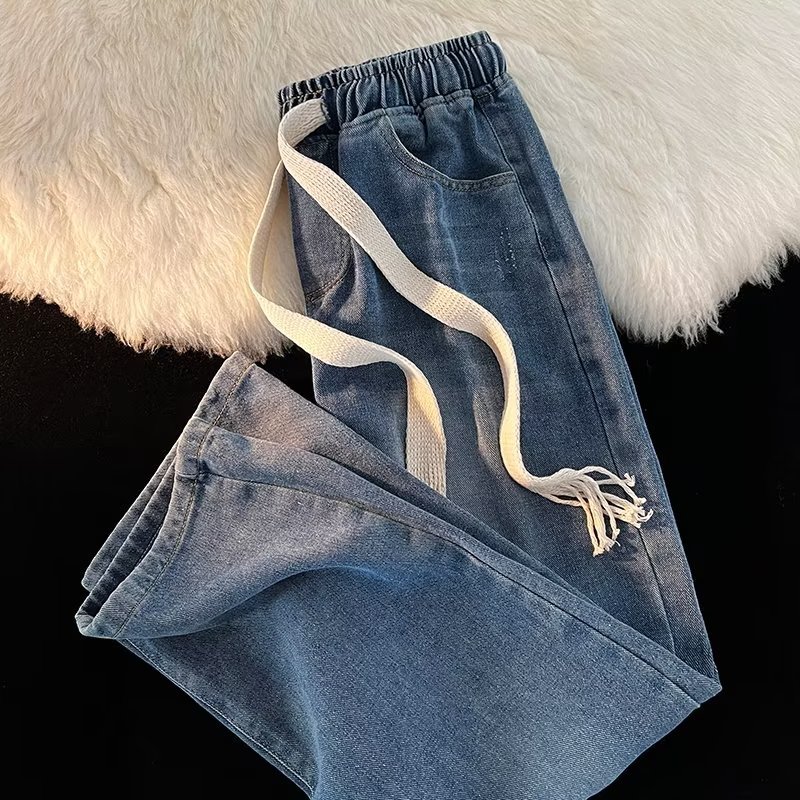 Pantalones jeans masculinos primavera y verano estilo de Hong Kong chic pantalones casuales rectos sueltos marca de moda de alta calle pantalones de piernas anchas