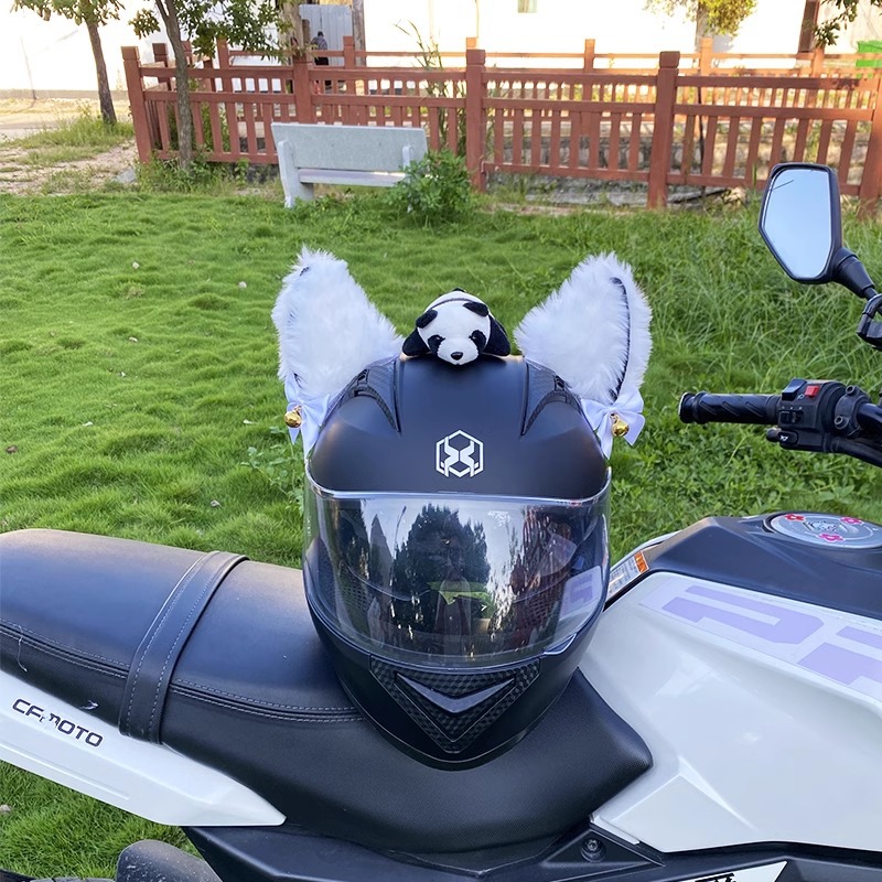 Diàndòngchē Electric Motorcycle Helmet Decoration 3D Plush Cat Ears (Auto Parts and Accessories) - 3d-white-inner-black-cat-ears-no-tail-no-panda-no-helmet