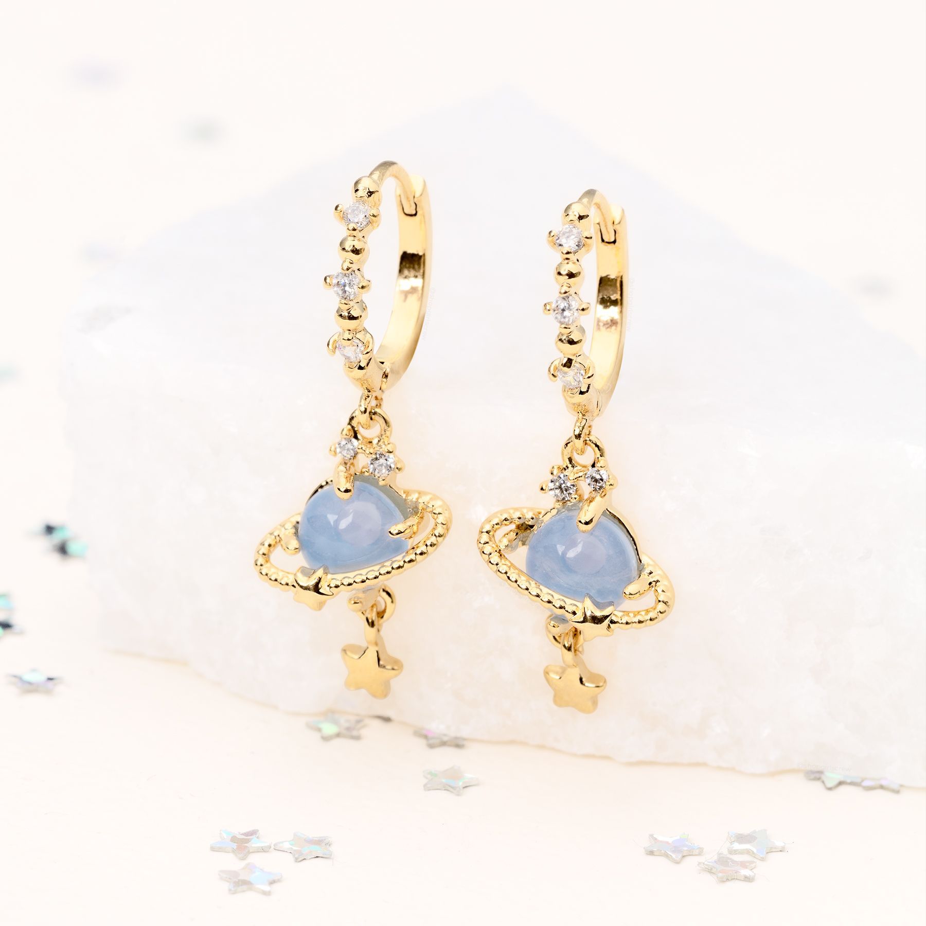 6g Weight Zircon Inlay Material Dangling Earrings Classification 1 Pair Quantity Daily Occasion Brass Material Constellation Pattern Women'S Gender Inlay Design Fashion Style Fashion Constellation Brass Inlay Zircon Dangling Earrings 1 Pair 6