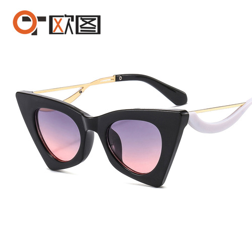 New cat-eye shape face-shaping selfie sunglasses, flat mirrors, catwalk personality fashion women's sunglasses 2815