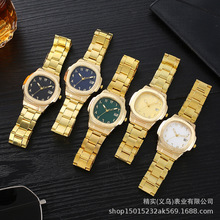 跨境爆款金色银色高端商务阿拉伯字面真日历钢带男士腕表厂家直销