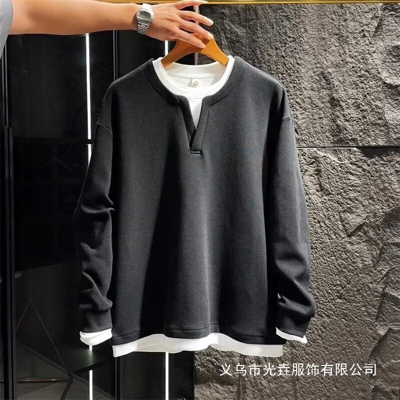 2026 Spring Thin Solid Color Long Sleeve Men's Sweatshirt, Non-Iron Treatment, Daily Casual Breathable Loose Comfortable Top