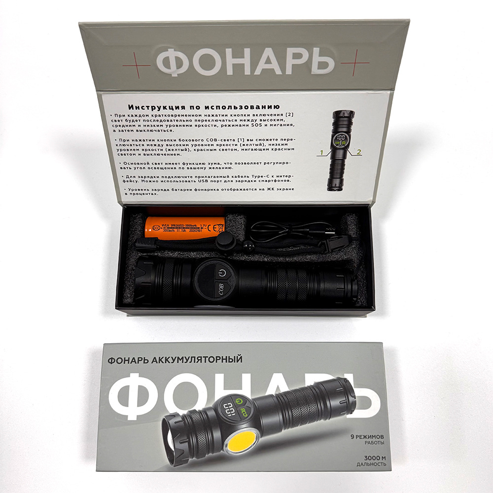 Linterna LED de largo alcance con zoom COB + láser blanco brillante, estilo camping para exteriores, PM30TG transfronterizo