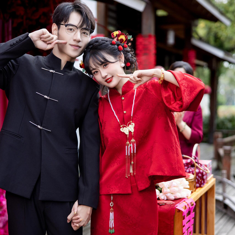 Festive New Chinese Style Toast Dress Red Bride Wedding Engagement Banquet Dress Suit Light Luxury Slimming Petite Women