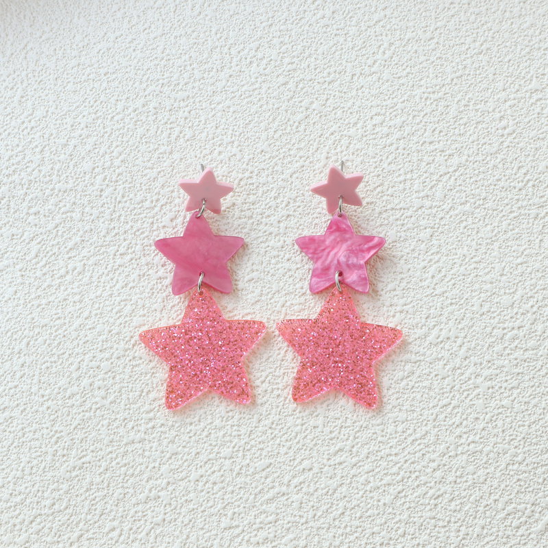 1 Pair Simple Style Star Patchwork Arylic Drop Earrings display picture 1