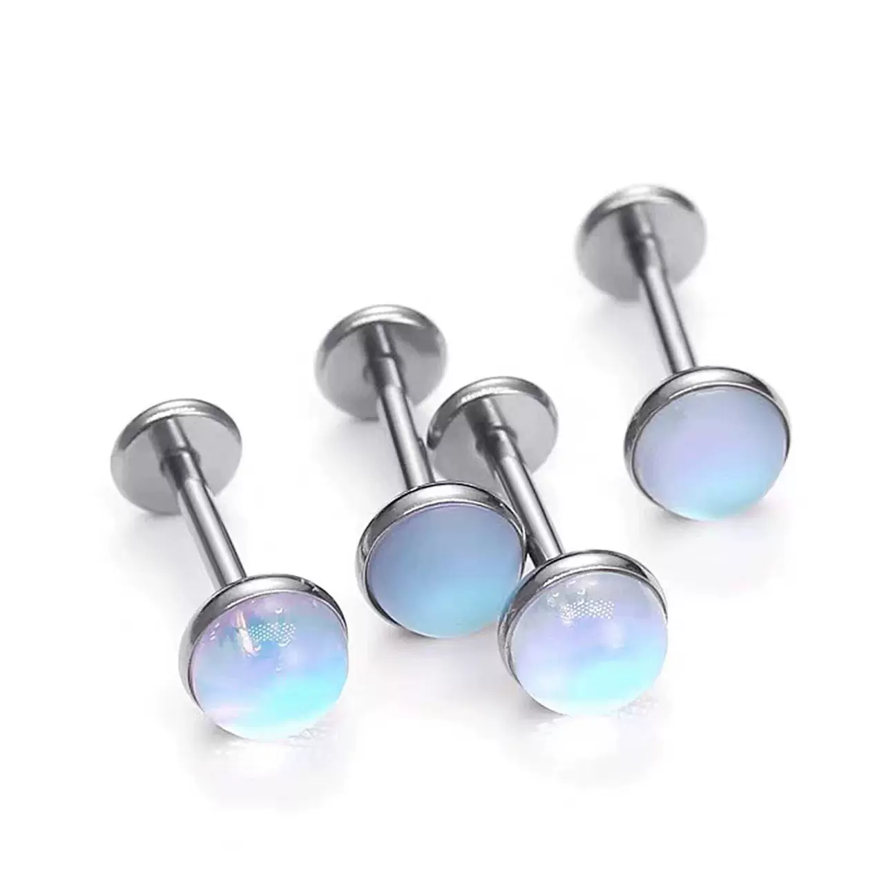 F136钛合金耳钉耳骨钉月光石磨砂外牙蛋白石G23钛人体穿刺饰品