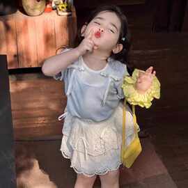 女童夏装白色蕾丝花边蛋糕裙2026童装中小童可爱蝴蝶结短裙女宝宝
