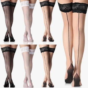 Vertical Strip One Line Lace Silicone Stockings