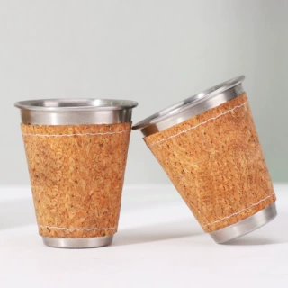 卷边金属不锈钢小酒杯户外酒馆休闲酒杯带软木套迷你啤酒杯定制