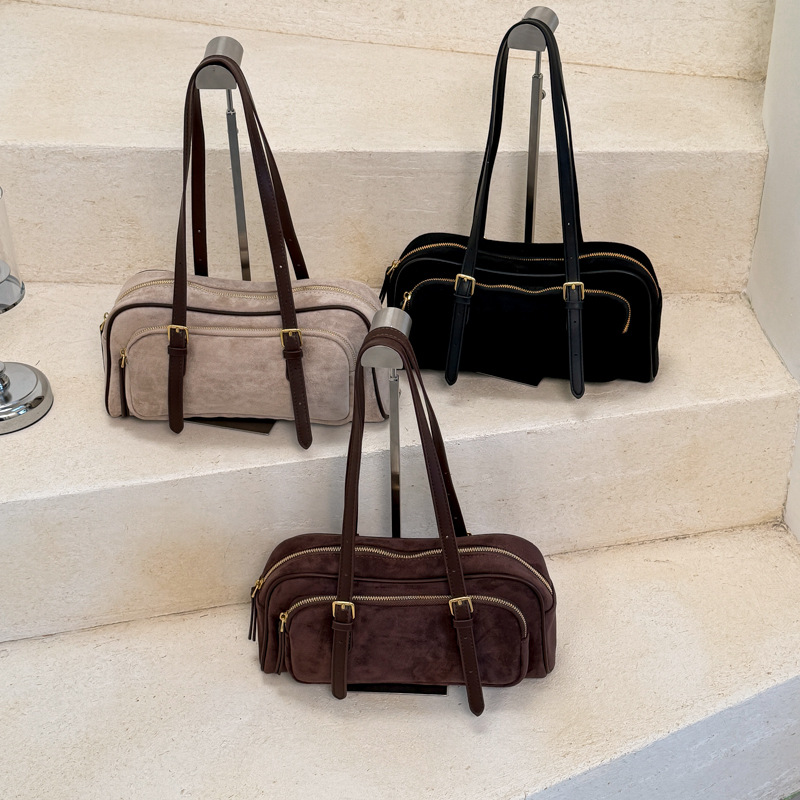 Vintage Underarm Bag Suede Boston Shoulder Bag Women's Commuter Crossbody Bag Handbag Amazon Bowling Bag
