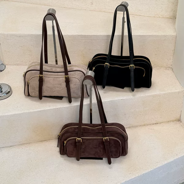 Vintage Underarm Bag Suede Boston Shoulder Bag Women's Commuter Crossbody Bag Handbag Amazon Bowling Bag