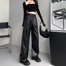 新款感黑色皮裤女大码2025新款阔腿裤软PU皮垂感显瘦休闲裤子早秋