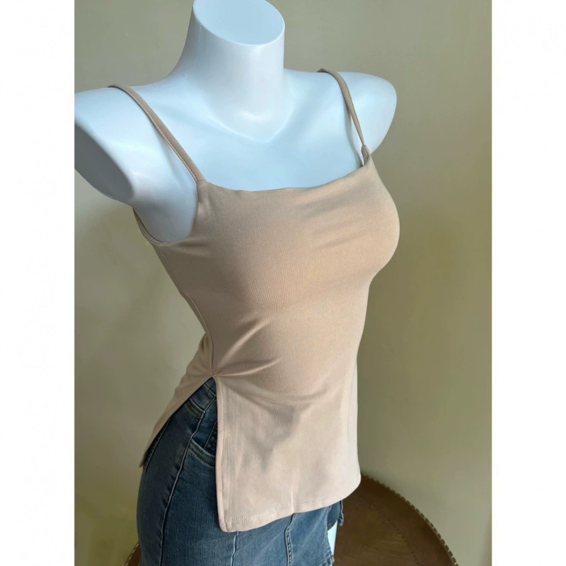 Японское ретро-стиль гонконг pure cotton однотонный одноцветный изящный топ без рукавов для женщин