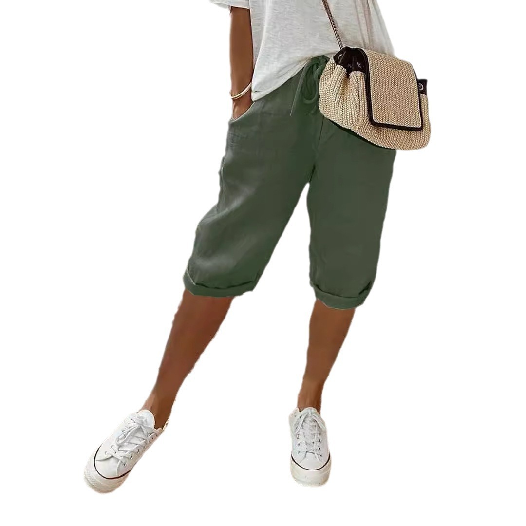 Women's Clothing Women's Cotton Linen Casual Pants With Pockets Elastic Waist Five Point Trousers Style For Formal & Casual For Women_ecoleips.com