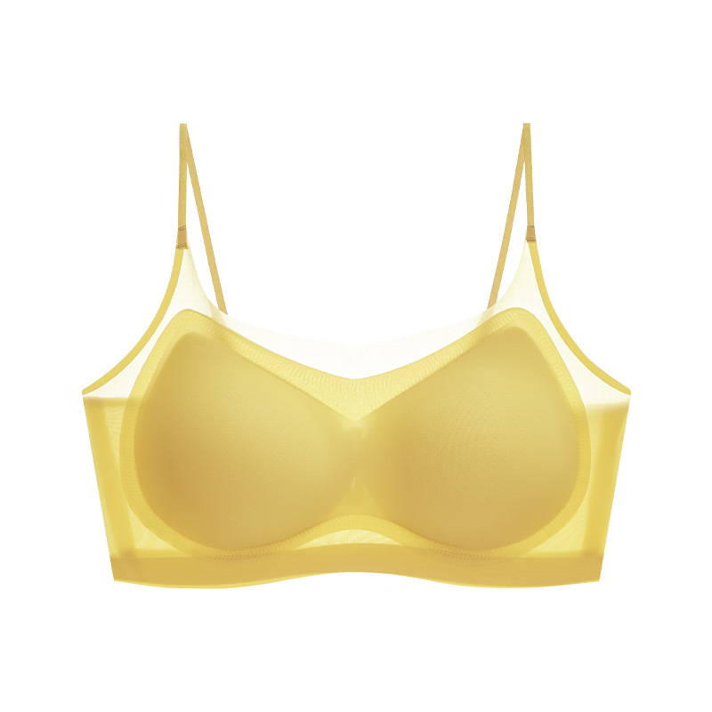 Taza fija delgada de verano, ropa interior sin costuras de seda de hielo para mujer, sueño sin anillo de acero, pechos grandes, sujetador cómodo estilo chaleco pequeño