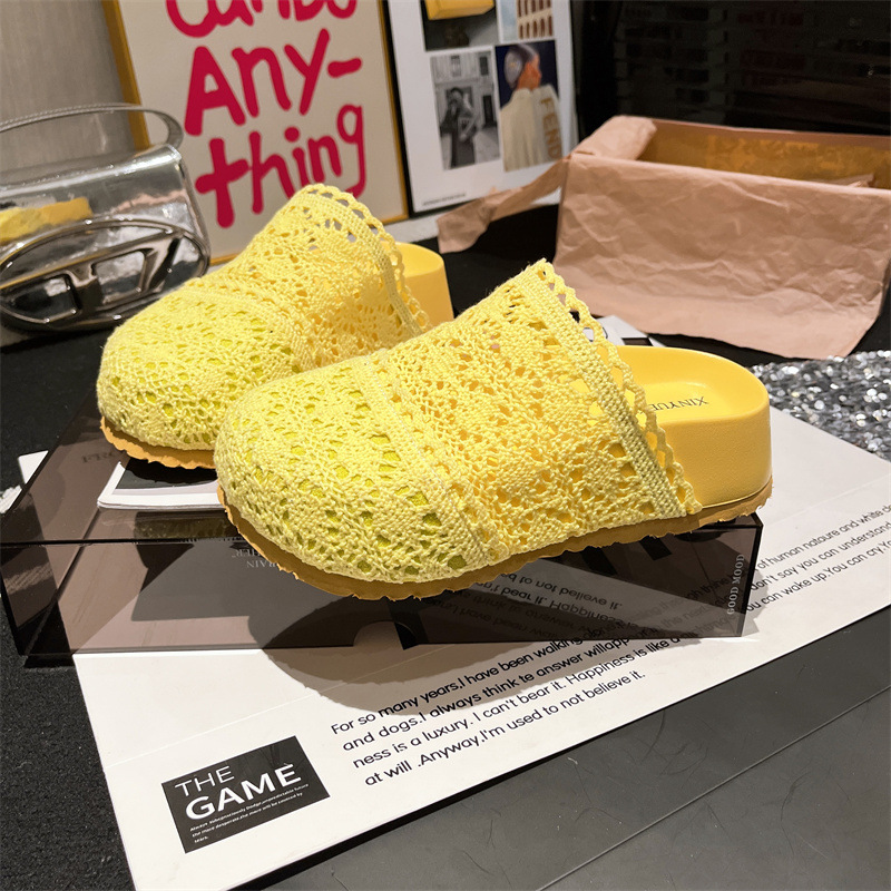 Boken zapatos verano nuevo estilo encaje crochet estilo literario plataforma plataforma sandalias Baotou ropa exterior zapatillas retro mujeres