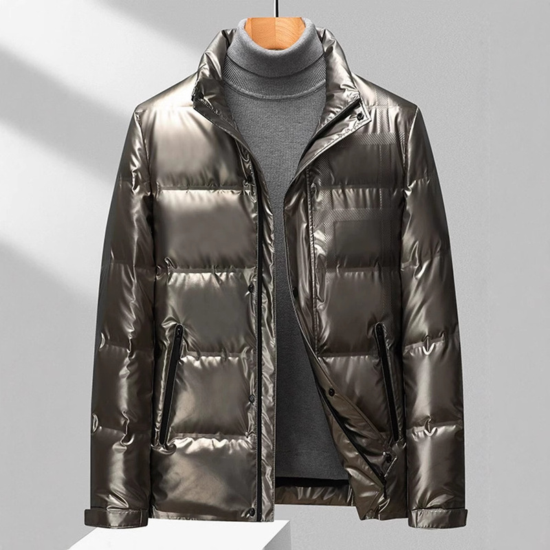 2024 Winter Men's Down Jacket Coat Business Collar Casual Short Middle-aged Thickened White Duck Down Warm Shiny Face