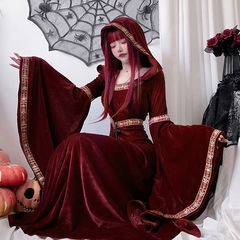 中世纪复古宫廷吸血鬼女巫长裙万圣节Cosplay时尚舞台装长袍套装