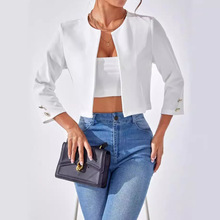 2024跨境外贸速卖通新款开衫时尚休闲气质通勤小众上衣圆领外套女