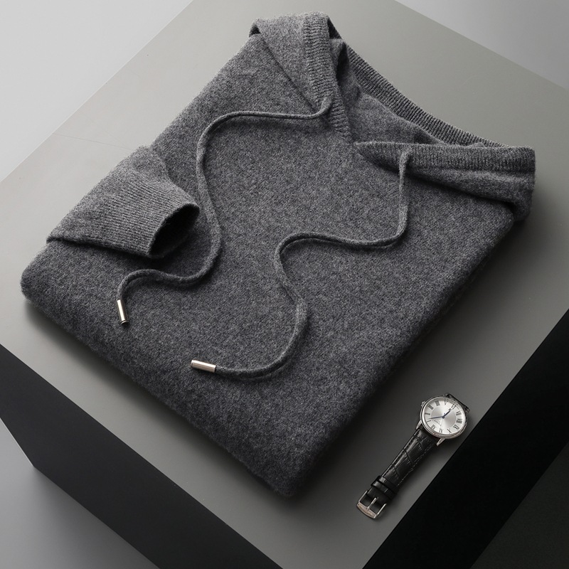 Suéter de Lana 100% Pura de Primera Línea, Sudadera con Capucha para Hombre, Sudadera de Lana Informal sin Costuras, Prenda de Punto