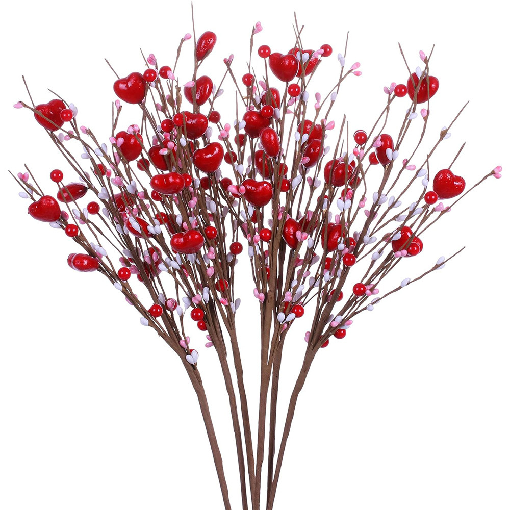 6 transfronterizos nuevo día de San Valentín amor bayas simuladas flor decoración floral rama de Amazon día de San Valentín en forma de corazón
