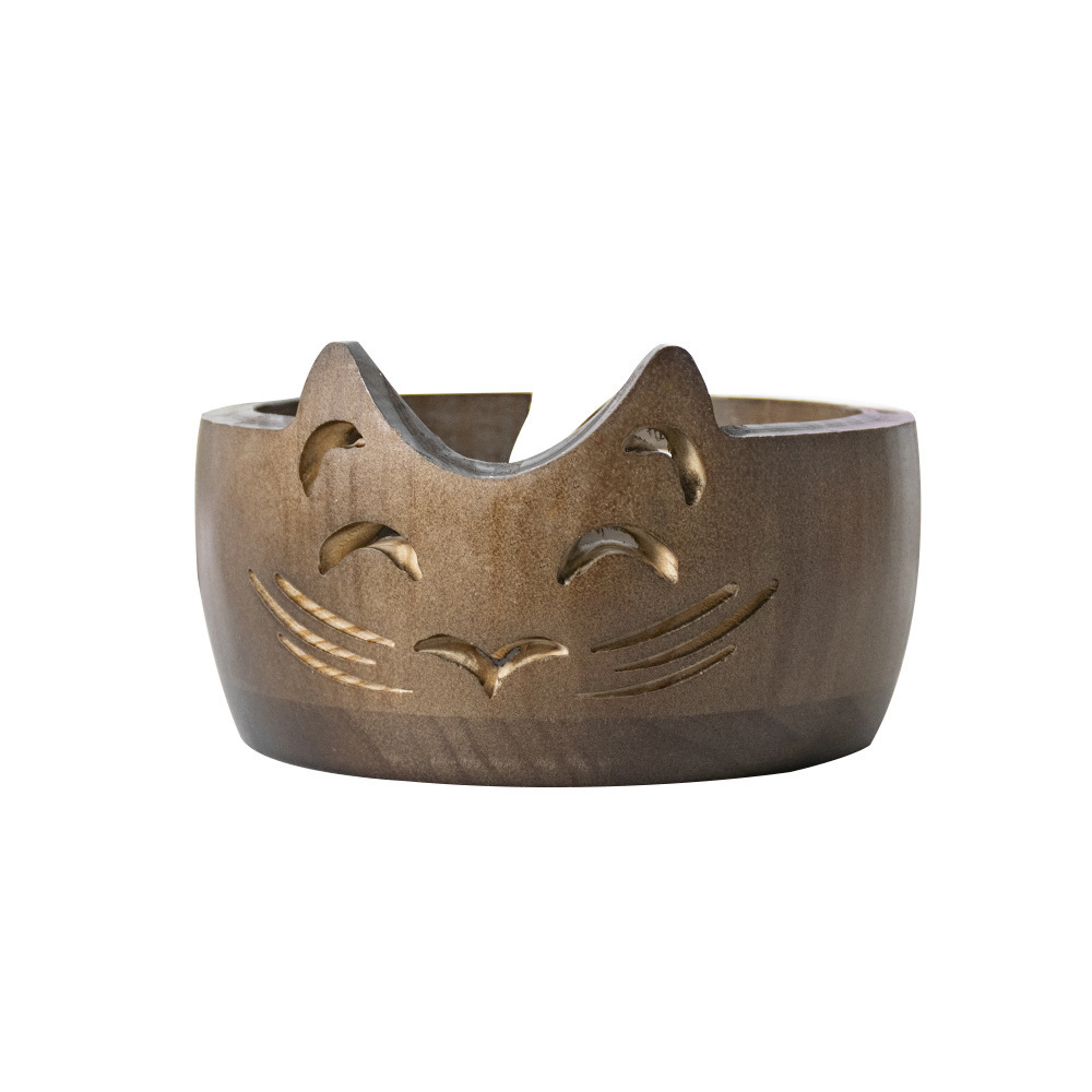 Cuenco de lana de madera para orejas de gato Cuenco de madera para almacenamiento de lana Cuenco de lana redondo de madera textil hecho a mano