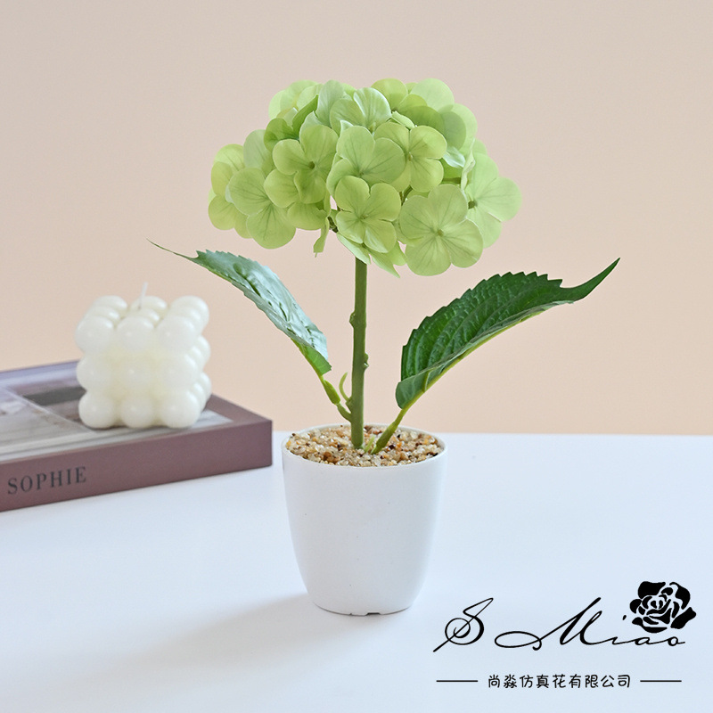 Flor falsa película 3D pequeña hortenida bonsai de alta calidad fábrica de flores de simulación decoración del hogar plantación verde flor falsa plantación en maceta