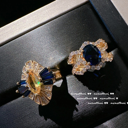 Madagascar sapphire ring, Austrian palace, 18K gold-plated zircon crown ring set