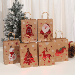 新しい平安夜プレゼント茶色クラフト紙プレゼント箔押しクリスマス手提げ紙袋ヘラジカ雪クリスマスツリー