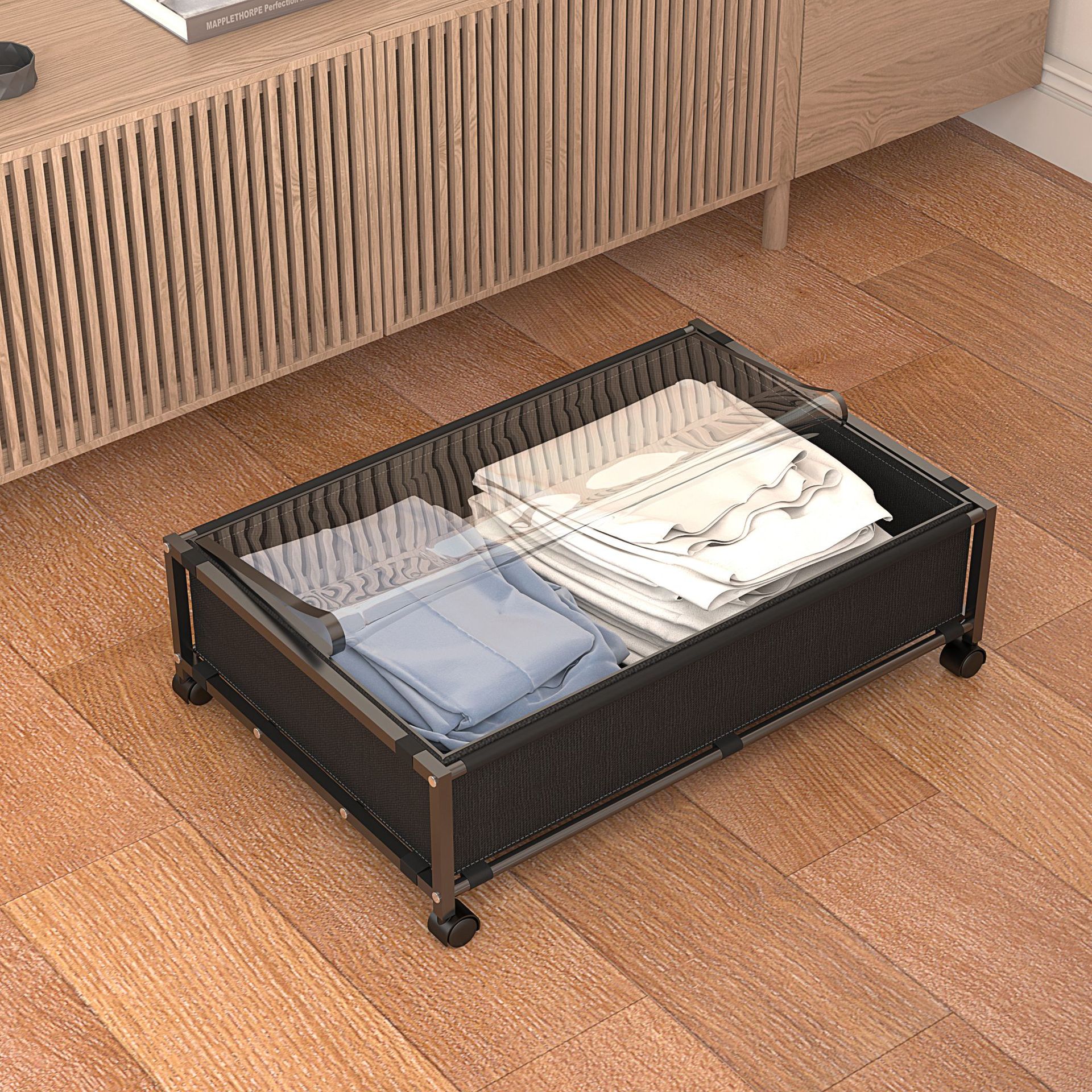 Amazon caja de almacenamiento debajo de la cama con ruedas hogar cama inferior sofá cajón tipo estante de almacenamiento móvil Almacenamiento de libros de ropa