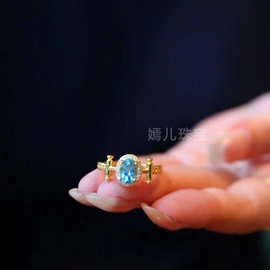 天然托帕石女式戒指通体S925银镀金镶嵌时尚轻奢潮流气质高级感
