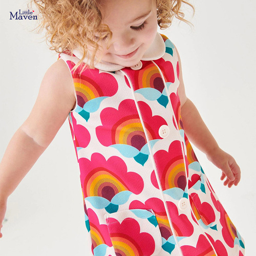 Little mave children's skirt  summer new children's clothing sleeveless lapel European and American children's dress