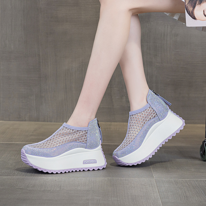 Giày sneaker nữ chunky đế dày mũi tròn lưới thoáng khí phong cách thể thao — M2839 màu xanh lam, M2839 màu be, M2839 màu đen, M2839 màu tím