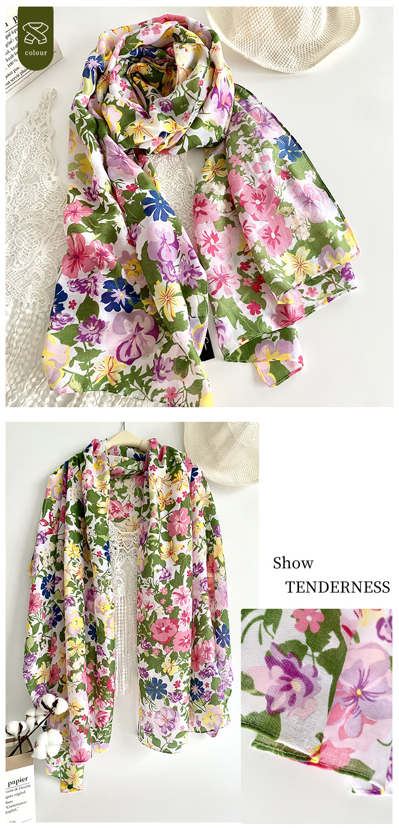 150g Weight Silk Scarf Classification Beach Occasion Polyester Material Printing Pattern Summer, Spring Season Women's Gender Elegant, Vacation Style Women's Elegant Vacation Printing Polyester Silk Scarf 16