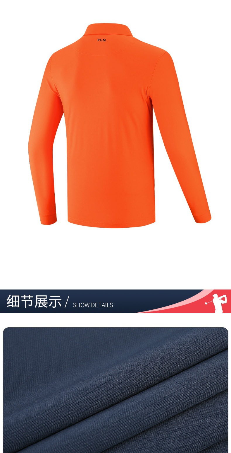 Áo polo nam dài tay PGM cổ bẻ, giữ ấm mùa thu đông, chất liệu cotton pha sợi — YF095 màu đen, YF445 màu xanh hải quân, YF095 màu cam, YF095 màu xanh hải quân chi tiết 31