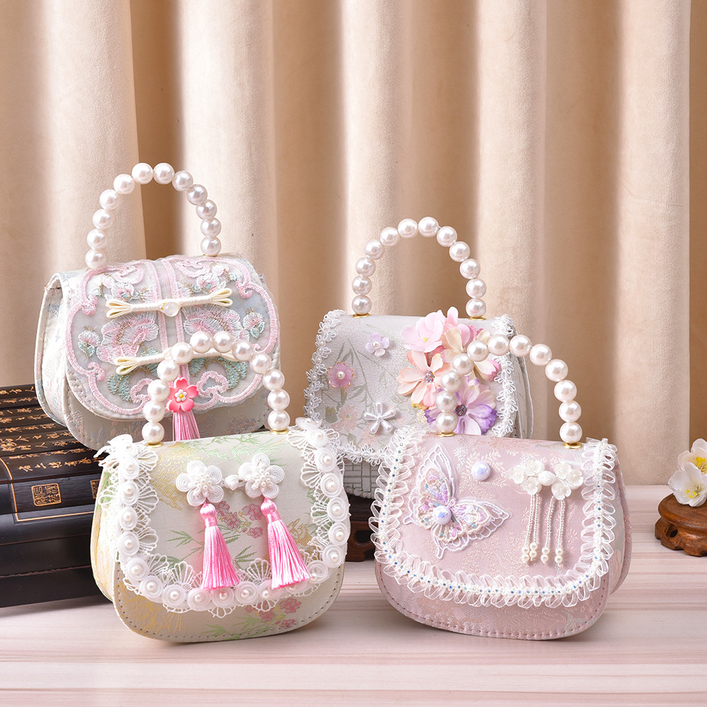 Bolsos infantiles de alto nivel, exquisitos antiguos, bolsos de cambio de niña, bolsos de mano de perlas de princesa, bolsos de almacenamiento