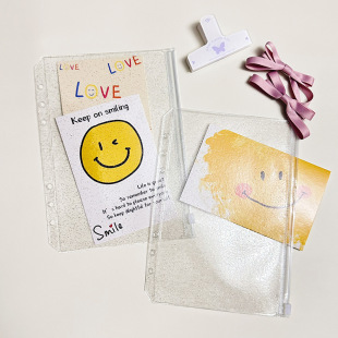 A5A6A67 Flash Crystal 6 Hole Loose-leaf Laptop Zipper Bag Sticker Bill Storage Bag PVC Hand Account Accessories Bag