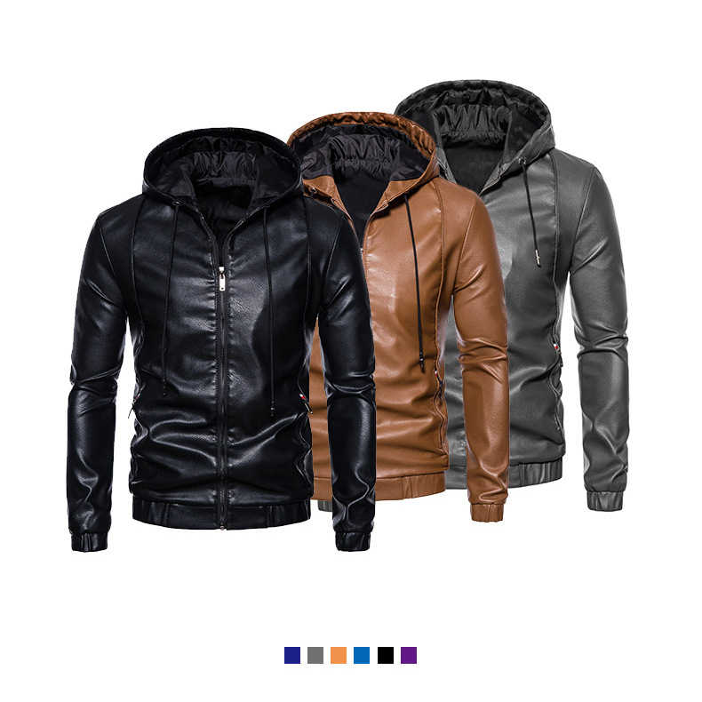 Chaqueta de cuero de hombre Amazon transfronterizo chaqueta de cuero PU hombre encapuchado delgado locomotora coreana chaqueta casual chaqueta superior hombre