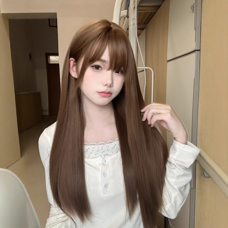 假发女自然时尚无痕薄荷曼波绿色高层次长直发仿真浅色全头套卷发|undefined