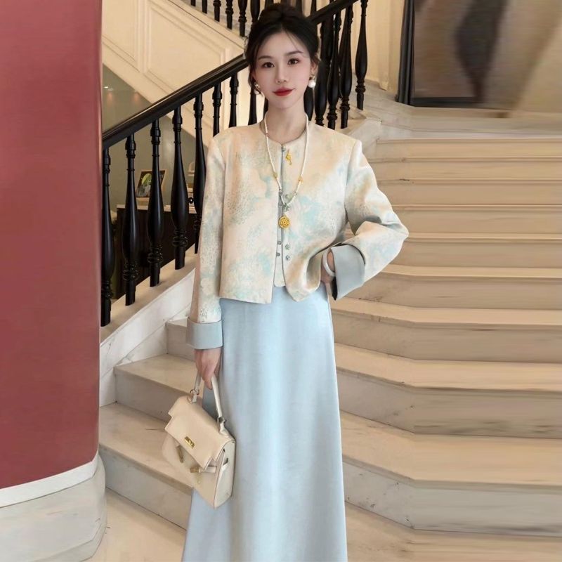 新しい中国風スーツ国民風婦人服 2025 新しい超人気ジャケット唐スーツトップスとスカートツーピースセット秋|undefined