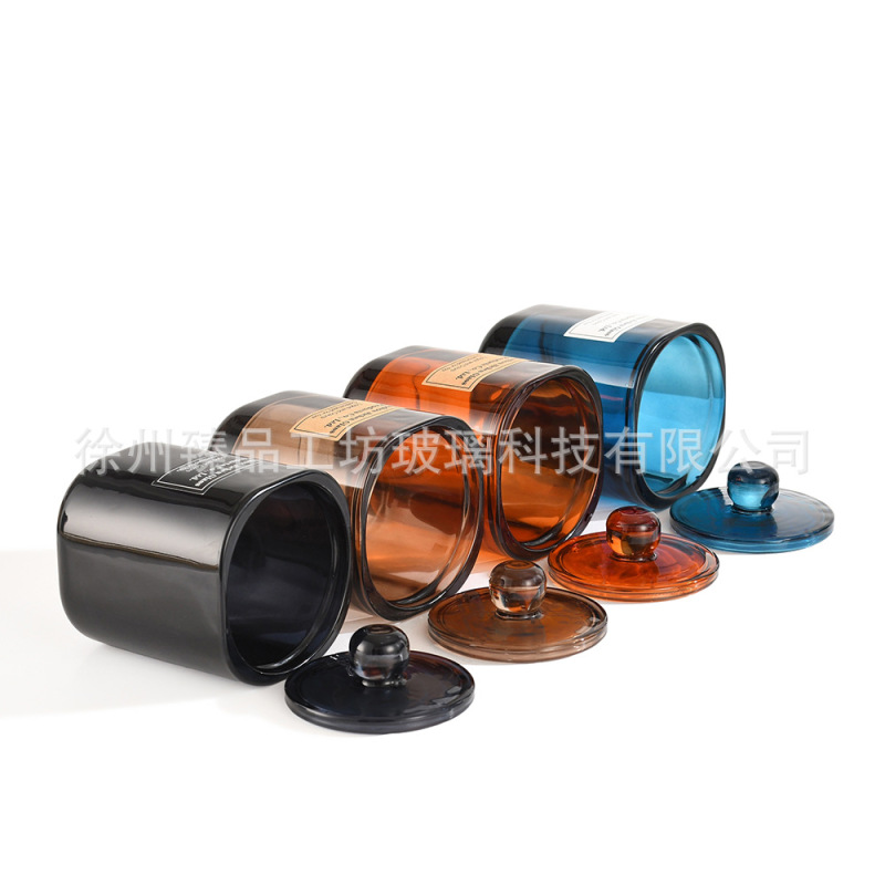 新品蜡烛罐260ml带盖香薰杯长方创意摆件玻璃容器加厚透明玻璃杯|undefined
