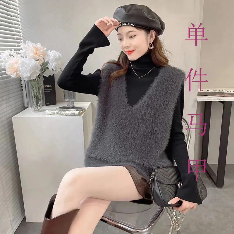 防水貂绒经典马甲秋季大码甜美宽松显瘦高级独特别致毛针织衫外穿|undefined